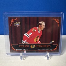 25-26 UD CHICAGO BLACKHAWKS CENTENNIAL AWARD WINNERS ORANGE BOBBY HULL /125