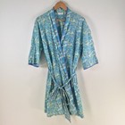 Sussan womens dressing gown size S blue paisley 3/4 sleeve cotton belt 122690