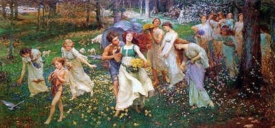 THE PROGRESS OF SPRING FLOWERS FOREST SEASONS  PAINTING BY CHARLES D. WARD REPRO