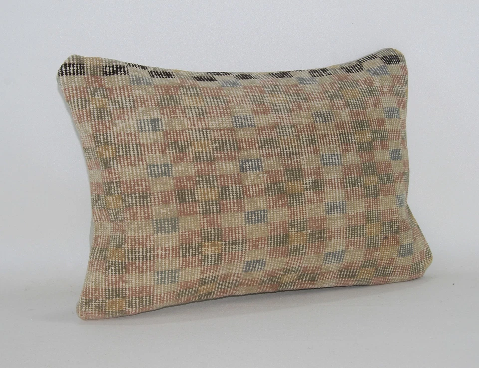 Turkish Kilim Rug Throw Pillow Cover Cushion Cover 16''x24'' Nomad Vintage Kelim - Image 2 of 4