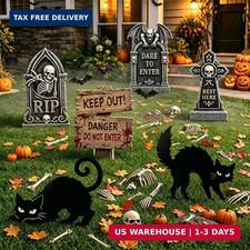 6 Pack Halloween Yard Signs with Stakes, 17'' Outdoor Tombstone Decorations
