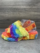 UGG Fluff Yeah Rainbow Slide Slippers Womens Size 7 Multicolor