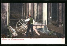 Postcard Constantinople, Turkish Weaver Working on Loom 