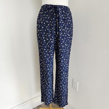 Vintage 90s Blue Floral Pants High Rise Straight Leg Elastic Grandmacore L/XL