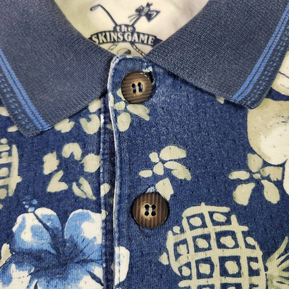 Polo de golf hawaiano The Skins Game vintage para hombre XL azul floral hecho en EE. UU. Foto 4 de 4