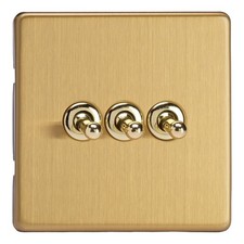Varilight Flat Screwless Brushed Brass Light Switches, Plug Sockets, TV Sockets
