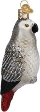 African Grey Parrot Glass Blown Ornament for Christmas Tree, Handcrafted Holiday