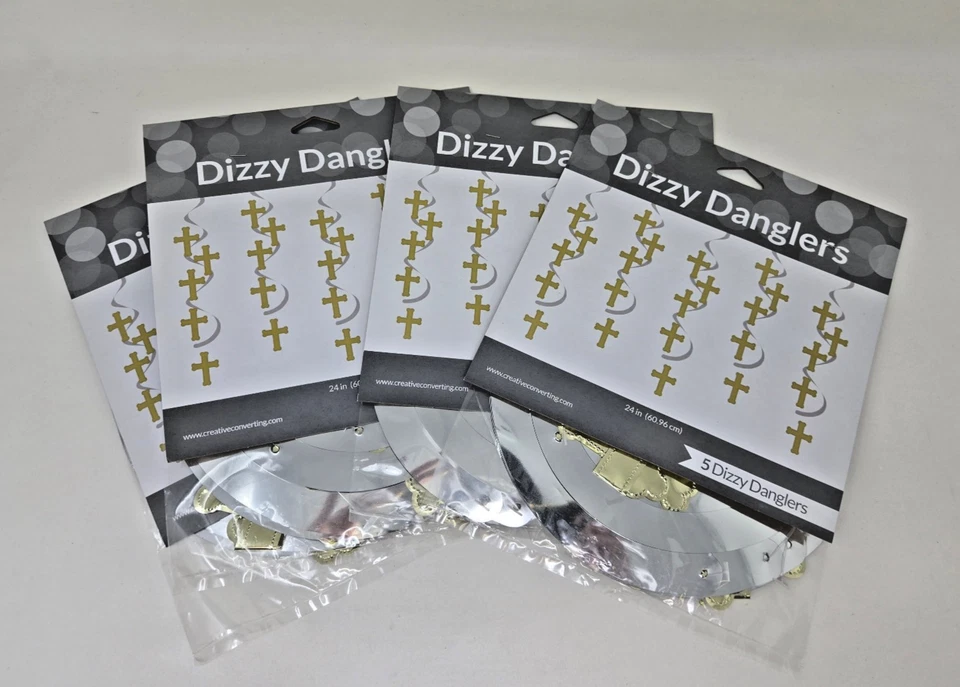 NEW! *4 PACK* Dizzy Danglers Silver & Gold Christian Crosses Church Decorations - Image 2 of 2
