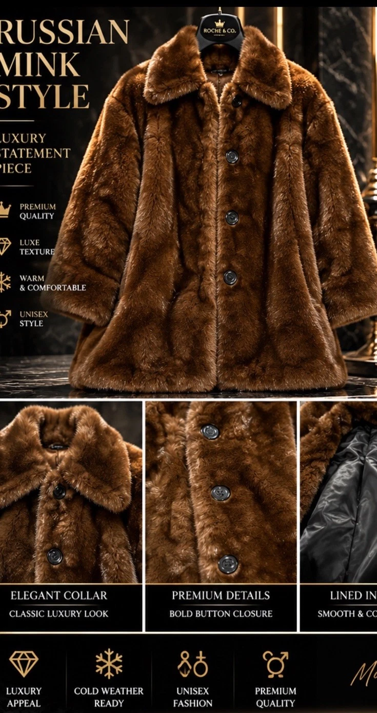 Russian Mink Style Coat Men M Rich Chestnut Brown elegant standout Buttons new - product detail image 6