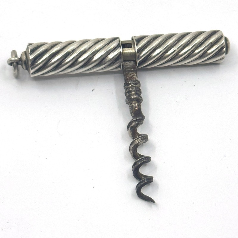Antique Georgian Sterling Silver Rope Pattern traveling corkscrew 2.94 Inches