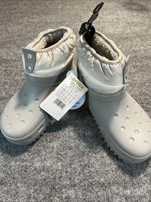 WOMEN'S GREY CROCS CLASSIC NEO PUFF FAUX SHERPA LINED SHORTY BOOT SIZE 5 NWT