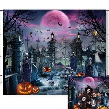 10x8ft Halloween Backdrops Photography Scary Night Cemetery Spooky Background
