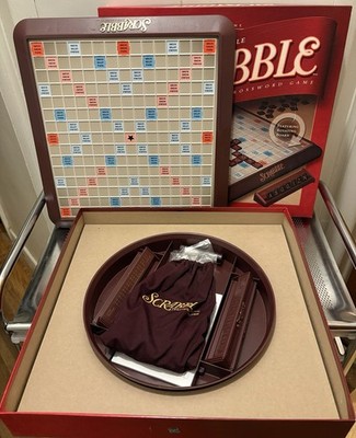 Scrabble Deluxe Edition Turntable Rotating Board Game Wood Tiles 2001 COMPLETE!
