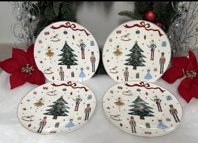 Grace Teaware Holiday Cheer * 4 DINNER PLATES * Nutcracker Christmas Ballet NEW