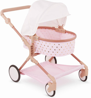   Twin Doll Stroller   Pink Toy Stroller with Gold Stars   Foldable Canopy, Swiv