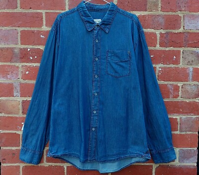 JAG JEANS Blue Denim Mens Longsleeve Button Up Designer Polo Shirt