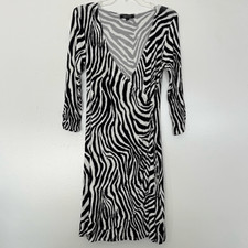 Karen Kane Wrap Dress Large Black White Zebra Print 3/4 Sleeve Made in USA