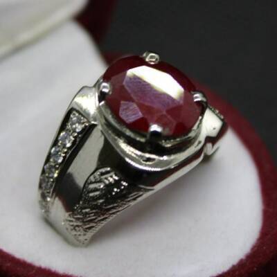 Natürlicher beheizter & unbehandelter dunkelroter burmesischer Rubin Ring Damen 925 Sterlingsilber 