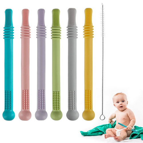 Hollow Teether Tube Chew Straw Sensory Toy for Infant Toddlers Silicone Tubes Te - Picture 11 of 14
