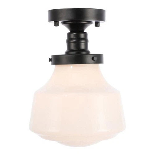 Living District Lyle 1-Light Metal & Glass Flush Mount in Black/Frosted White - Picture 1 of 11
