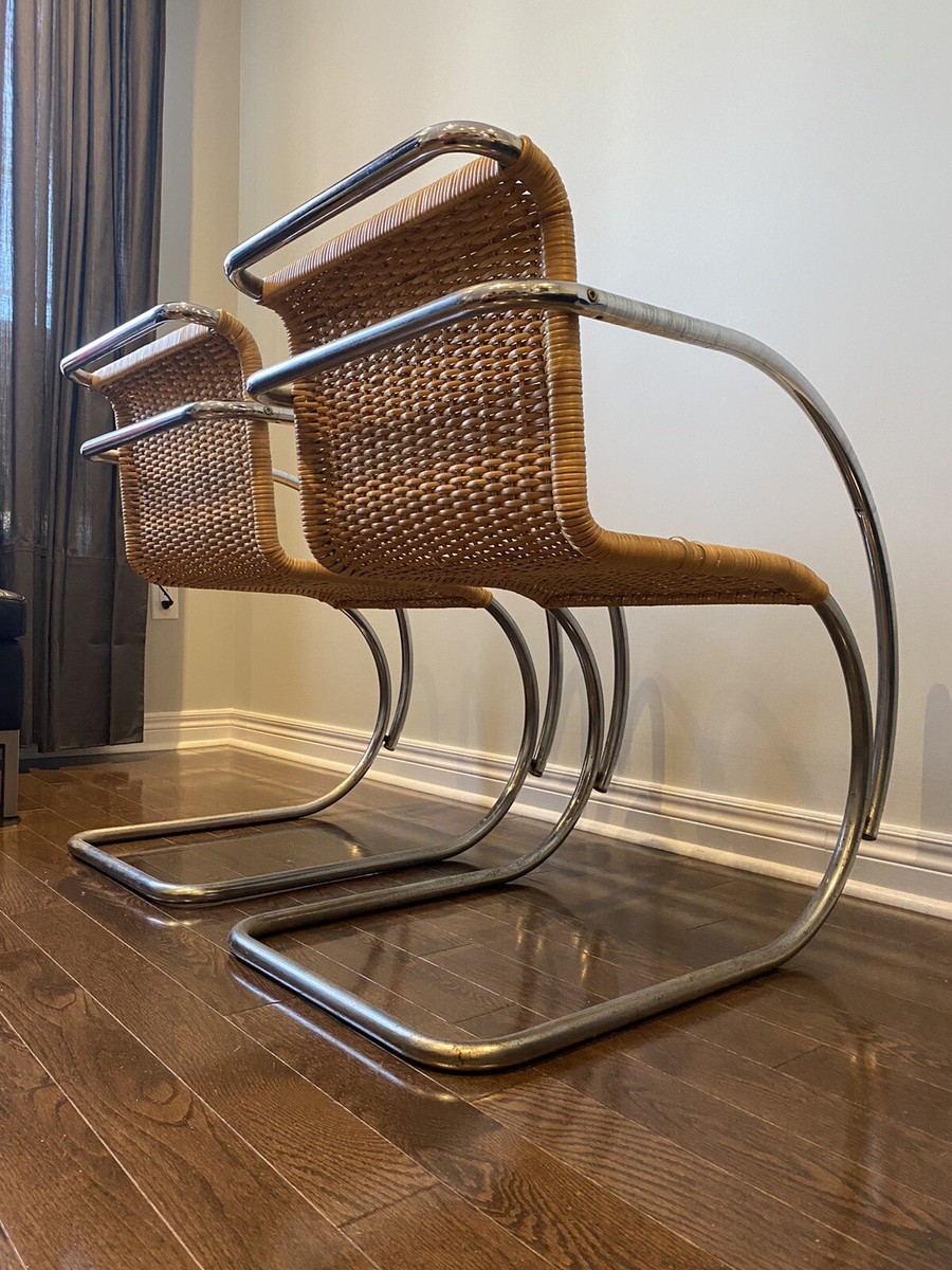 Set of 2 Mies Van Der Rohe MR20 Dining Chairs in Rattan and