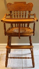 Vintage Wooden Oak With Cane Seat Baby High Chair, made by Pulaski