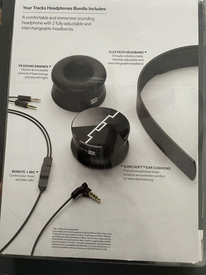 Nuevos auriculares de diadema SOL Republic V8 Tracks negros y azules, con cable, 1211-96 Foto 4 de 4