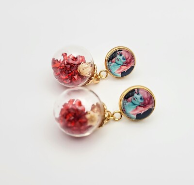 Spooky Beetlejuice Beauty Contestant Floral Gem Halloween Fashion Dangle Earring
