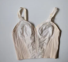 Vintage Carol Brent Bustier 34B White Lace Back Closure Semi Sheer Adjustable