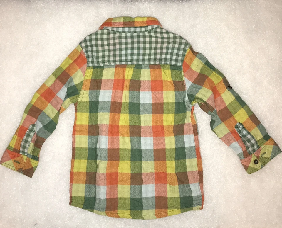 Camisa Deux par Deux Niños a Cuadros Forrada Talla 4 Verde Naranja Amarillo Azul Cuadros Foto 3 de 4