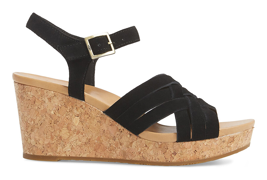 New UGG Uma Wedge Leather Sandal Women Shoes Sz 9.5 Sz 10 blk eBay