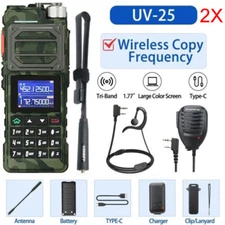 2PACK UV25 WALKIE-TALKIES 136-174&220-260&400-520MHZ TRI-BAND TWO WAY RADIO KIT