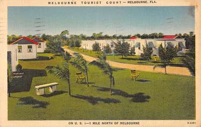 Melbourne Florida Tourist Court Street View Linen Antique Postcard