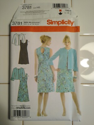 UNCUT Size 6-14 Simplicity 3781 Sleeveless Dress & Jacket Pattern
