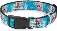 Buckle-Down Plastic Clip Collar - Frozen Elsa Face/Action Pose/Snowflakes