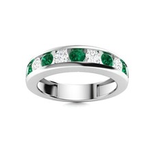 Sterling Silver 925 Emerald Channel-Set Round 3.00mm Half Eternity Band Ring.
