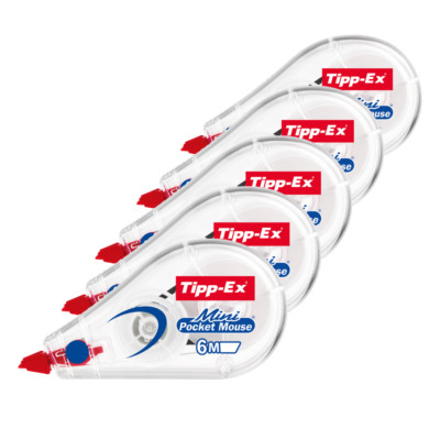 5 x Tipp-Ex Mini Pocket Mouse Korrekturroller 6m x 5mm, Korrekturroller, weiß