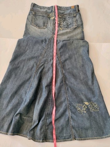 Guess Sz 28 Denim Maxi Skirt Embroidery Floral Pockets Western Distress Vtg - Picture 18 of 19