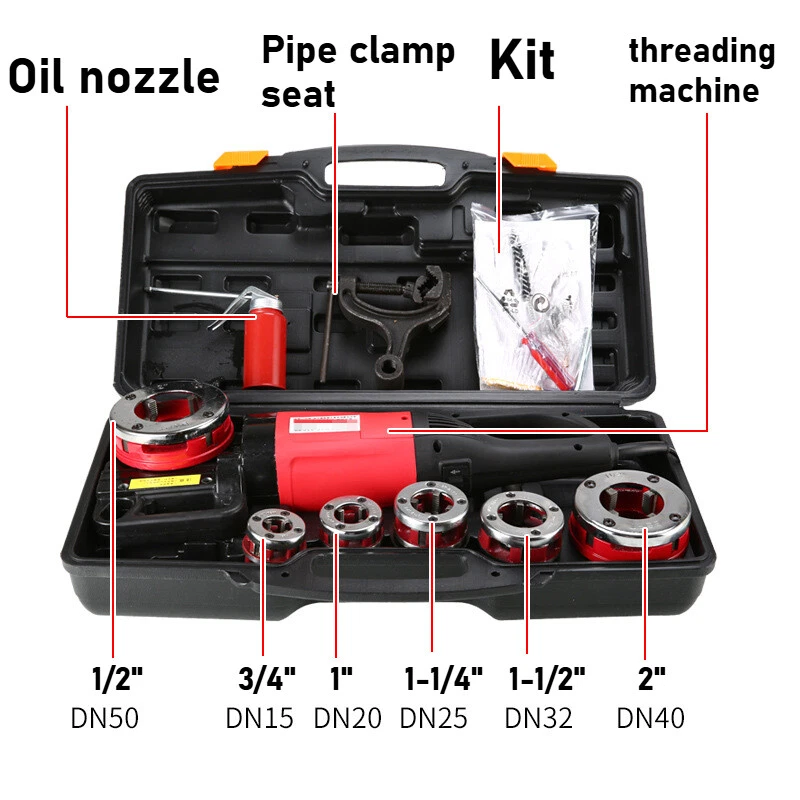 Portable Electric Pipe Threader Threading Machine 2300W W/6pc NPT Die 1/2" To 2" - Image 2 of 4