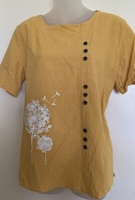 EUC Yellow Dandelion Print Button Front  Short Sleeve Top Size XL