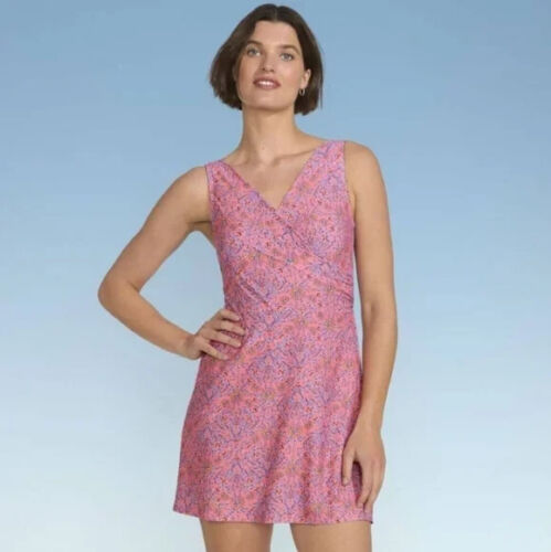 Lands' End Tummy Control Surplice Faux-Wrap One-Piece Swim Dress NWT Small