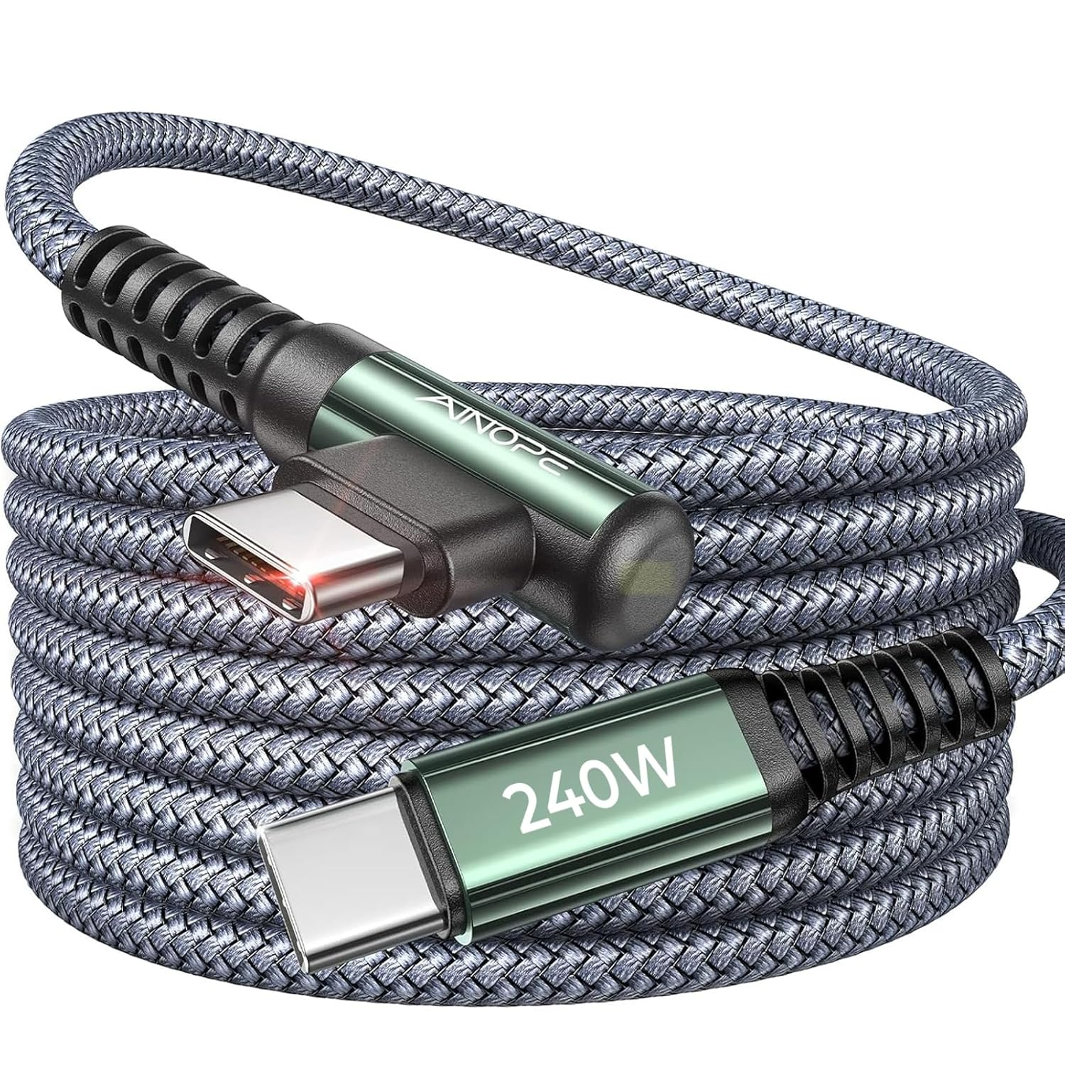 AINOPE 240W USB C to USB C Cable Fast Charging 10Ft,Right Angle USBC to USBC Fas-image