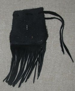 Fringed Leather Medicine Pouch STUDDED FLEUR DE LIS Handmade OA Mtn Man  MP193