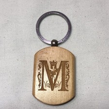 Vintage Wooden M Keychain 2" Decorative Carved Flowers Curves Keyring Woman Gift