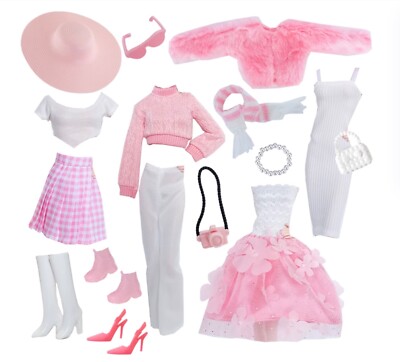 1:6 Miniatur Puppe Mode Outfit Set Kleidung Kleid Schuhe Accessoire rosa weiß