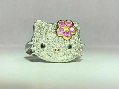 2 Ct Round Simulated Diamond Hello Kitty Engagement Ring 14k White Gold Plated