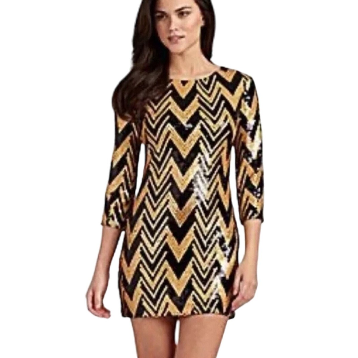 Giani Bini Black & Gold Chevron Sequined Mini Dress Women's Size Small/3 |  eBay