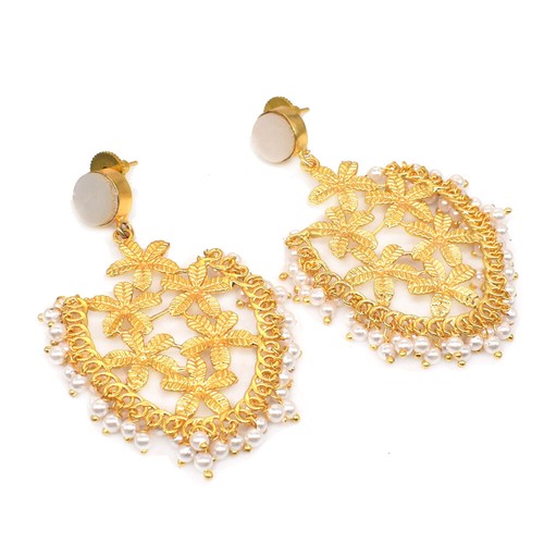 Gold Plated White Pearl Earrings Traditional Women's Jewellery Earrings