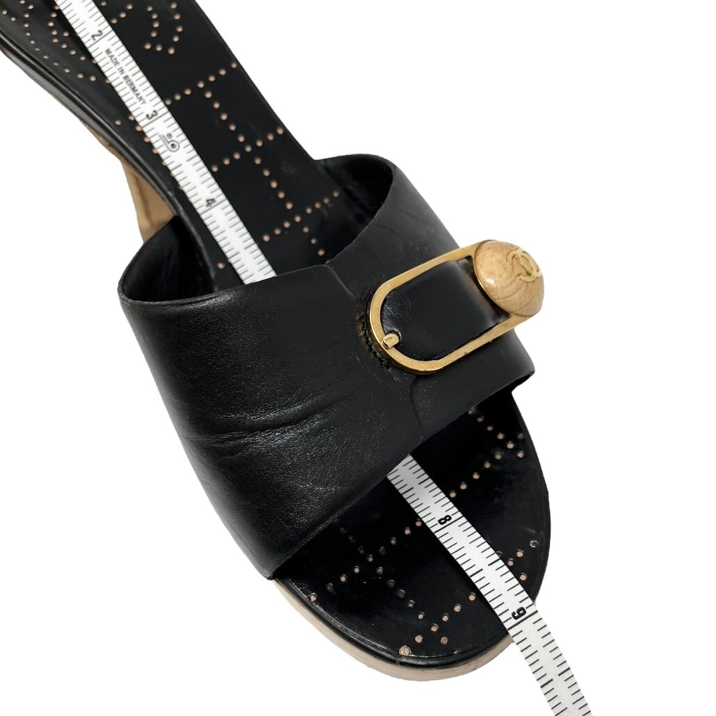 CHANEL Vintage 02P CC Logo Sandals Heels Mules #36-36.5 Black