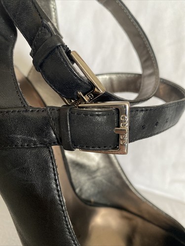 Guess Leather Platform Stiletto Heel Double Strap Black Heels Size 8 - Picture 5 of 14